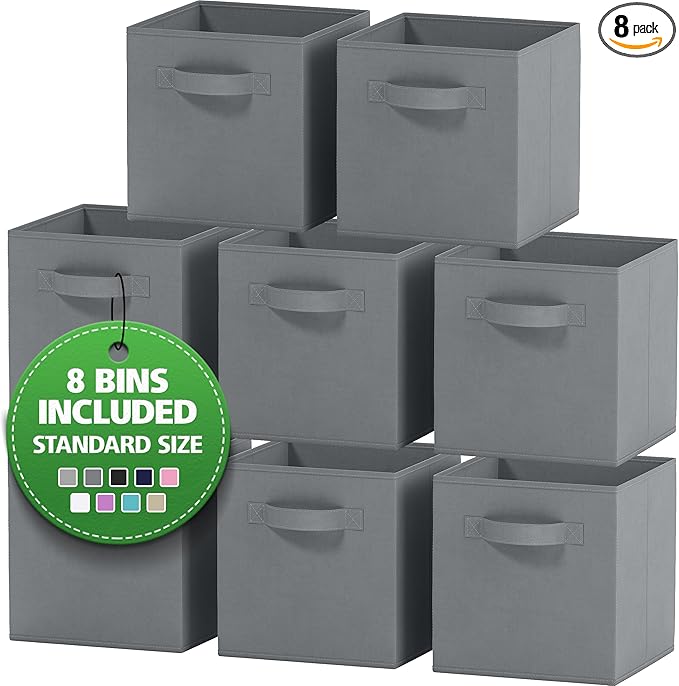 Storage Cubes Pack Of 8 - Standard Size Cube Storage Bin 10.5x10.5x11 With Dual Handles For Easy Carrying- Fabric Storage Bin