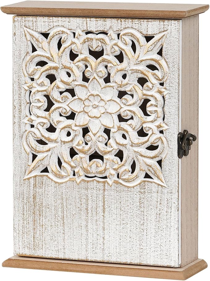 Key Holder for Wall Decorative Key Box Key Cabinet, Wooden Key Hooks Wall Mounted Key Hangers Rustic Key Rack with 6 Key Hook