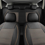 CAR PASS Piping PU Leather Car Seat Cover Full Set,Inside Zipper Design and Reserved Opening Holes,Airbag Compatible,Universal FIT for Car, SUVs,Van,Small Trucks（Full Set, Black & Gold）