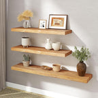 RICHFOCUS Elm Floating Shelves for Wall - 36" W x 9.3" D Rustic Solid Wood Shelves with Invisible Bracket, Wall-Mounted for L