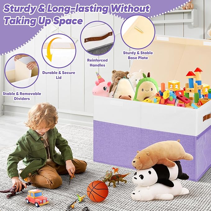 Mabahoo Large Toy Box, Collapsible Sturdy Storage Chest With Lids, Kids Toy Chest Storage Organizer Toddler Bin Boxes for Liv