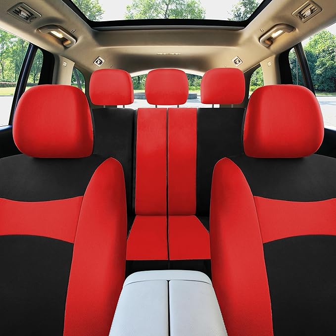 FH Group Car Seat Covers Full Set Cloth - Universal Fit, Automotive, Low Back Front, Airbag Compatible, Split Bench Rear Wash