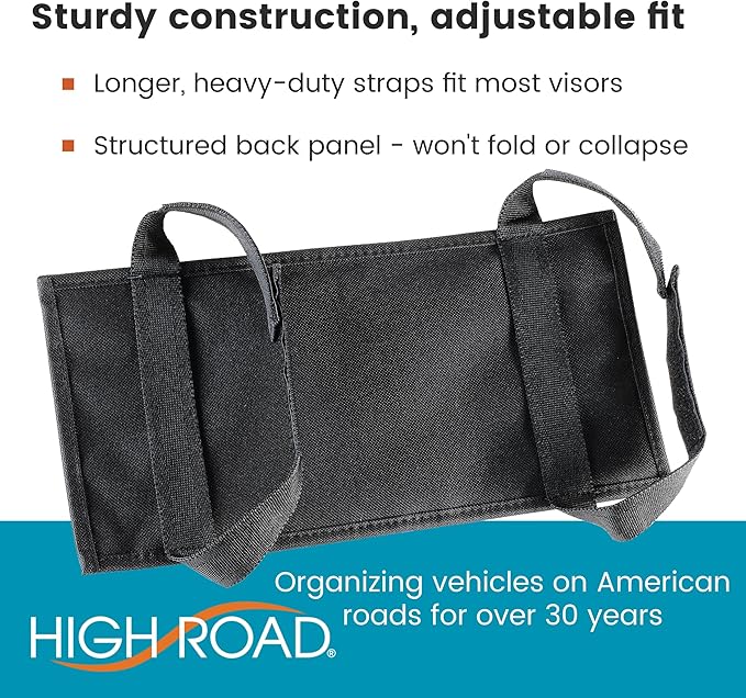 High Road Car Visor Organizer with Secure Zip Pockets, Sunglasses Holder and Clear Registration and Insurance Pocket - Heavy Duty Straps Fit Most Car, SUV and Truck Visors (6)