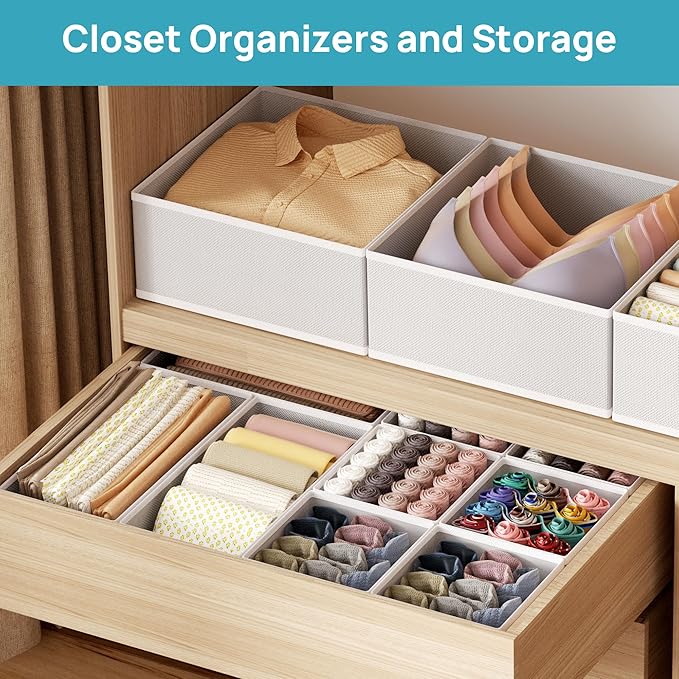Vtopmart 72 PCS Clear Plastic Drawer Organizers Set + 12Pack Drawer Organizer for Clothes