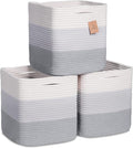 NaturalCozy Storage Cubes 11 Inch Cotton Rope Woven Baskets for Organizing, 3-Pack | Cube Storage Bin | Square Storage Basket