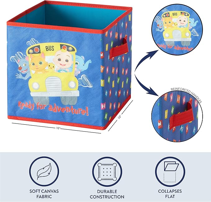 Idea Nuova Cocomelon Set of Two Spacious Collapsible Storage Cubes, 10"x10"