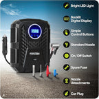 FORTEM Tire Inflator Portable Air Compressor, Air Pump for Car Tires and Bikes, Car Tire Pump w/Auto Shut Off, 150 PSI, 12V DC, LED Light, Carrying Case, for Men, Women