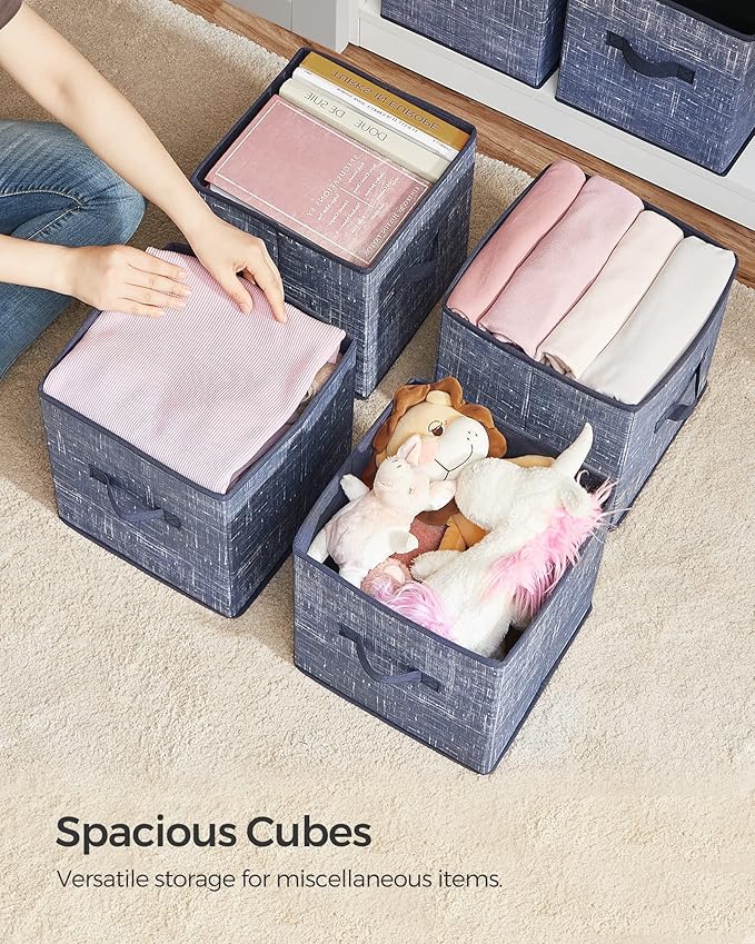 SONGMICS Storage Cubes, 11-Inch Non-Woven Fabric Bins with Double Handles, Set of 6, Closet Organizers for Shelves, Foldable,