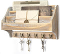 Rebee Vision Pine Wood Rustic Key Holder Wall Mount - Farmhouse 3-Tire Mail Holder with 6 Key Hooks - Multifunctional Wall Or