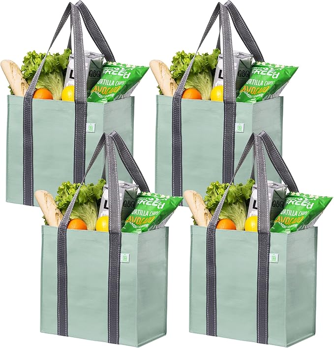 VENO 2-4 Pack Reusable Grocery shopping Bags, Medium Tote Bag w/Handle Hard Bottom, Heavy Duty, Foldable Carrier