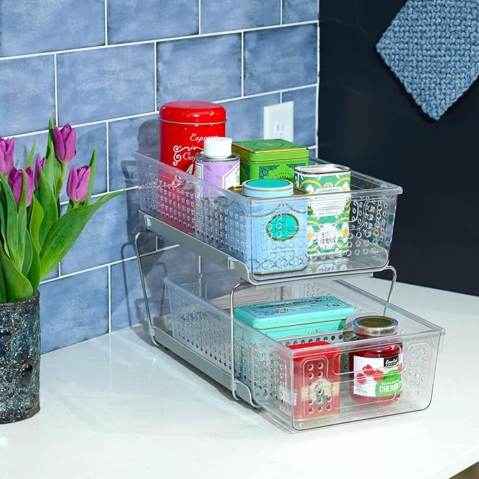 madesmart 2 Tier Organizer, Under Cabinet Storage with Pull Out Sliding Drawers, for Cleaning Supplies, Undersink, Sponges, B