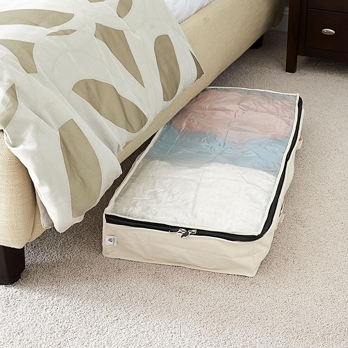 Household Essentials Cedarline Under Bed Storage Bag, Heavy-Duty Cotton Canvas, Textured PEVA Top with Durable 3-Sided Zipper