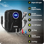 FORTEM Tire Inflator Portable Air Compressor, Air Pump for Car Tires and Bikes, Car Tire Pump w/Auto Shut Off, 150 PSI, 110V AC 12V DC, LED Light, Carrying Case, for Men, Women
