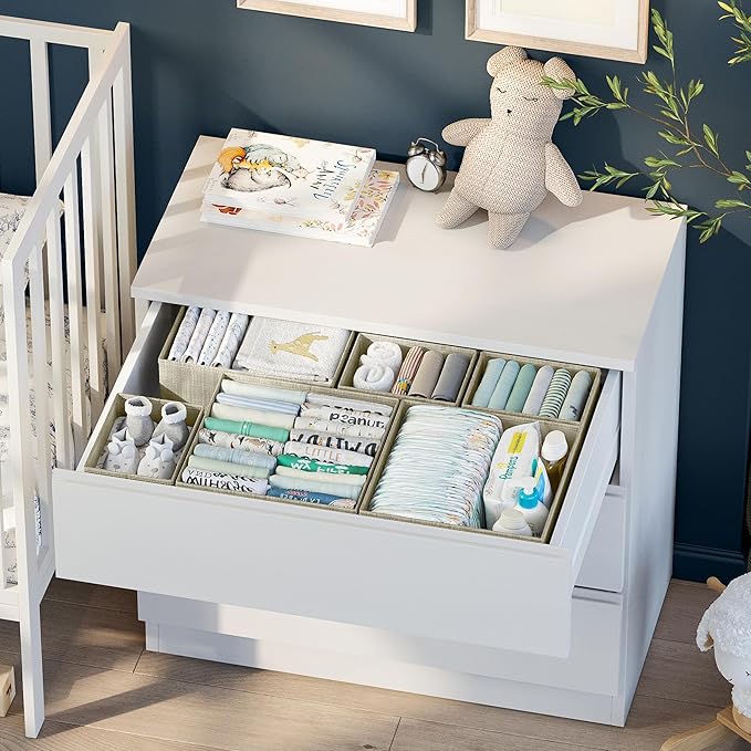 Drawer Organizer Clothes Set of 12 Beige - Dresser Organizer For Nursery, Bedroom, Closet - The Perfect Baby Clothes Organize