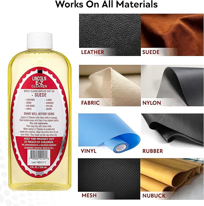 Lincoln E-Z Cleaner -The Original All-Purpose Cleaner for Leather, Suede, Fabric- Removes Dirt, Salt Stains 8oz Made in USA
