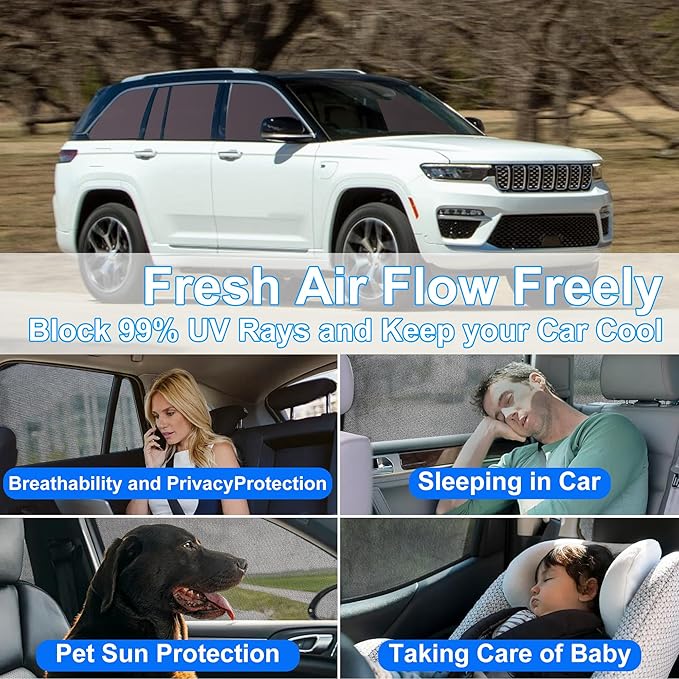 Front Side Half Window Shade Foldable Custom Fit for 2021-2024 Je-ep Grand Cherokee L Car Window Shades for Side Window Sun Shade UV Protection Heat Insulation for Camping Sleeping 6PCS