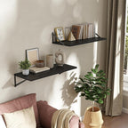 Deep Floating Shelves Wall Mounted, 30"x12" Black Wall Shelves with Brackets Set of 2 for Bedroom, Living Room, Bathroom, Kit