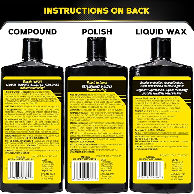 Meguiar's Ultimate 3 Step Paint Care Kit, Car Detailing and Polishing Kit