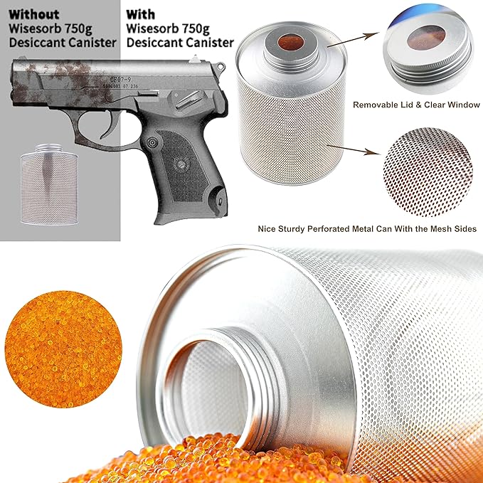 750 Grams 16 Pack Gun Safe Dehumidifier, Reusable Canister Desiccant Dehumidifier, Rechargeable 1.65 Lbs Indicating Silica