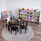 Humble Crew 4-Tier Kids Bookshelf, Espresso Wood/White - Premium Book Shelf for Kids Rooms with Four Deep Pockets - Toddler S