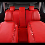 CAR PASS Bling Diamond Car Seat Covers Full Set, Shining Rhinestone Waterproof Faux Leather, Rear with Zipper, Universal Fit Automotive Glitter Crystal Sparkle Strips for Cute Women Girl, Red