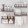Bathroom Floating Shelves Wall Mounted - 4+1 Tier Rustic Wooden Bathroom Wall Shelves Over Toilet with Wire Storage Basket&To