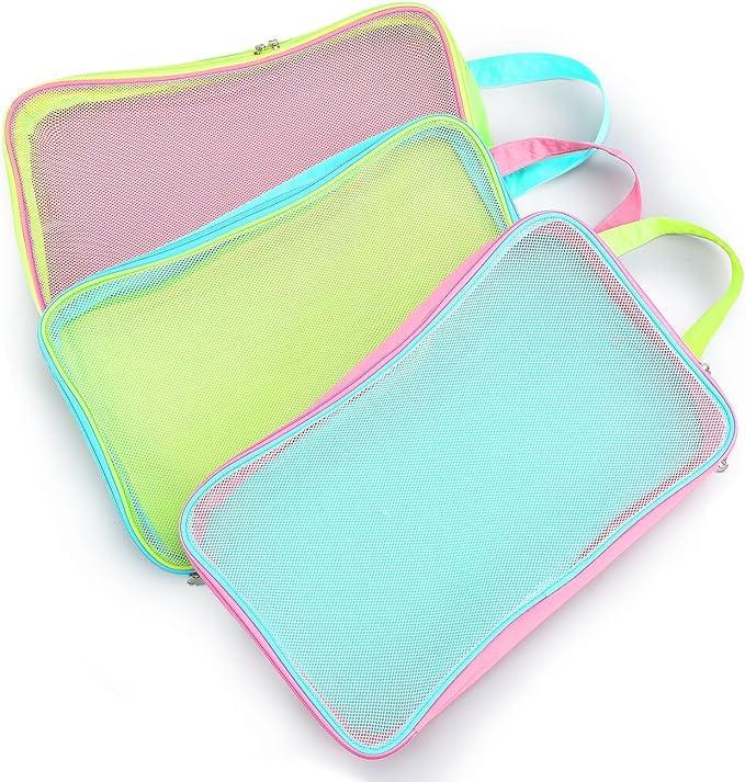 3 Pcs Mesh Packing Cube for Suitcases Travel Foldable Pastel Color Luggage Small Packing Organizers Space Saving Travel Acces
