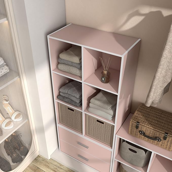 Homes: Inside + Out Apexa 6-Cube Storage Organizer Shelves, Stackable Wood Bookcase Fits Cubby Bins for Organization, Dorm Te