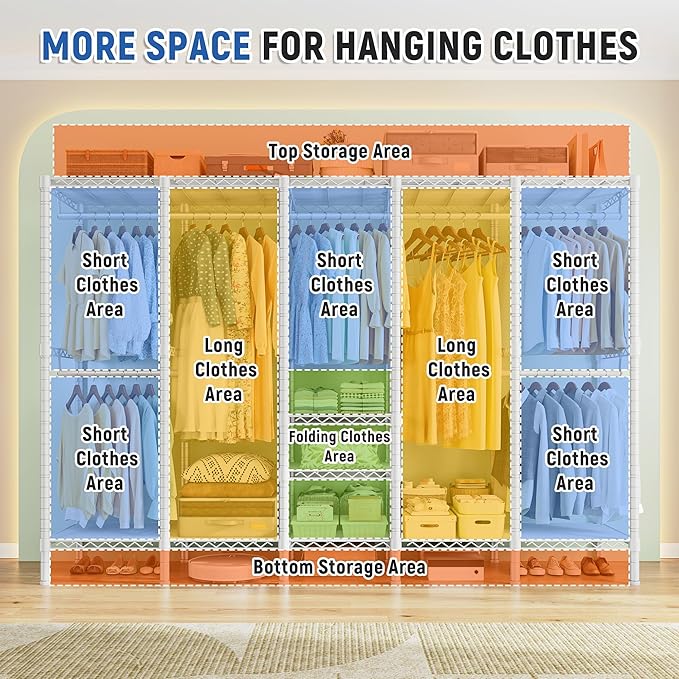 Raybee 88.2" W Clothes Rack Heavy Duty Clothing Racks for Hanging Clothes Extra Wide Portable Closet Loads 1200LBS Freestandi