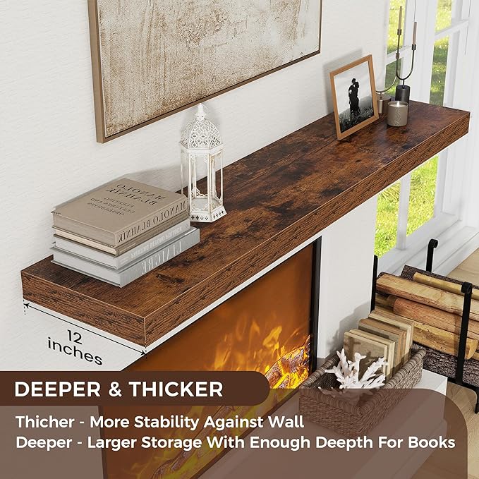 Floating Shelves for Wall, 48 Inch Wide x 12 Inch Deep Floating Shelves, Long Wood Floating Wall Shelf Shelves for Living Roo