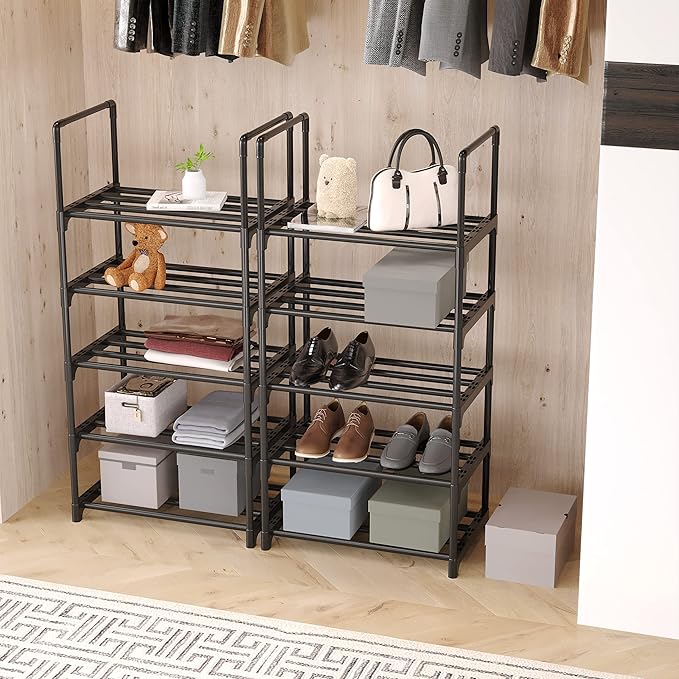 5-Tier Small Shoe Rack, Metal Stackable Kids Shoe Shelf Storage Zapateras Organizer,Narrow Shoe Rack Sturdy for Closet Hallwa