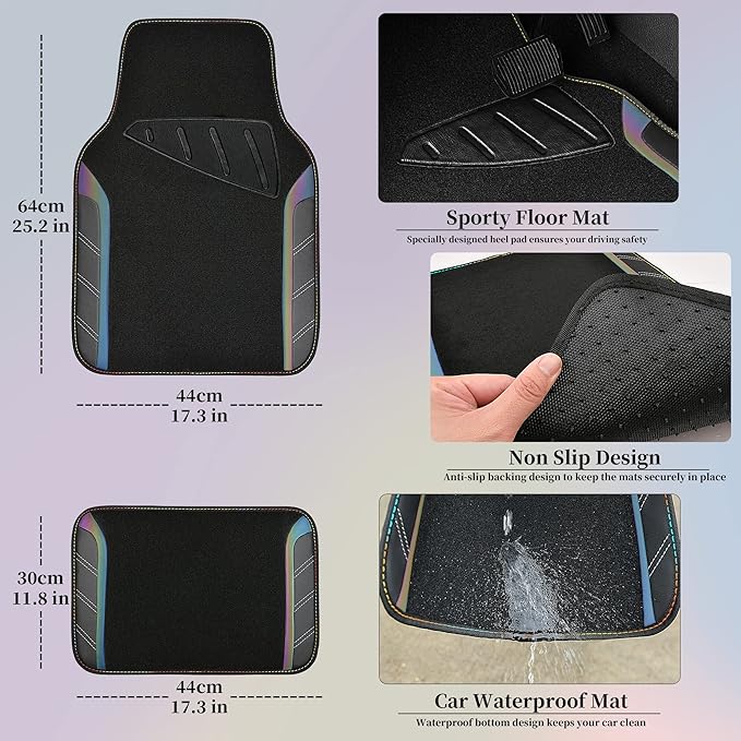 CAR PASS Leather Steering Wheel Cover and Waterproof Car Floor Mats,Microfiber Universal Car Combo Fit for 95% Sedan,SUV,Cars