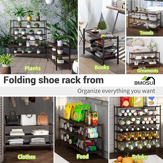 BMOSU 3-Tier Bamboo Extended Shoe Rack Premium Stackable Shoe Shelf Storage Organizer for Hallway Closet Living Room Entryway