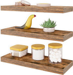 Ballucci Floating Shelves, 16" Wood Wall Shelf Set of 3, Invisible Brackets Floating Shelf for Wall Decor Living Room, Bathro