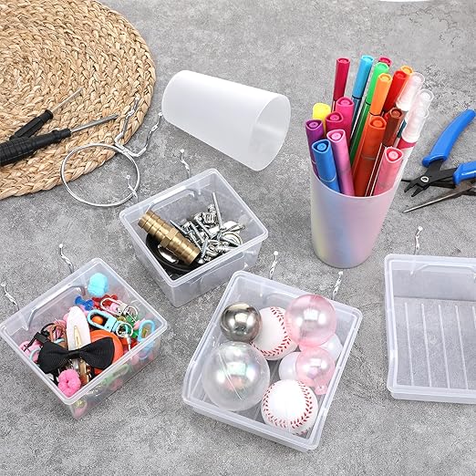 20 Pcs Pegboard Organizer Accessories Clear Peg Board Bins and Cups with Hooks and Loops Kit Pegboard Baskets Set for Craft R
