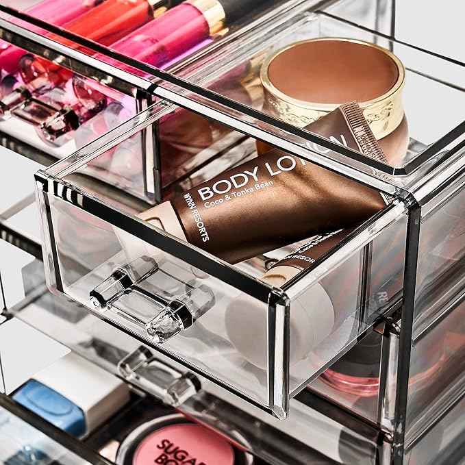 Sorbus Acrylic Makeup Organizer Set, 6-Drawer Vanity & Countertop Cosmetic Storage with Small & Wide Drawers, Black Jewel Mak