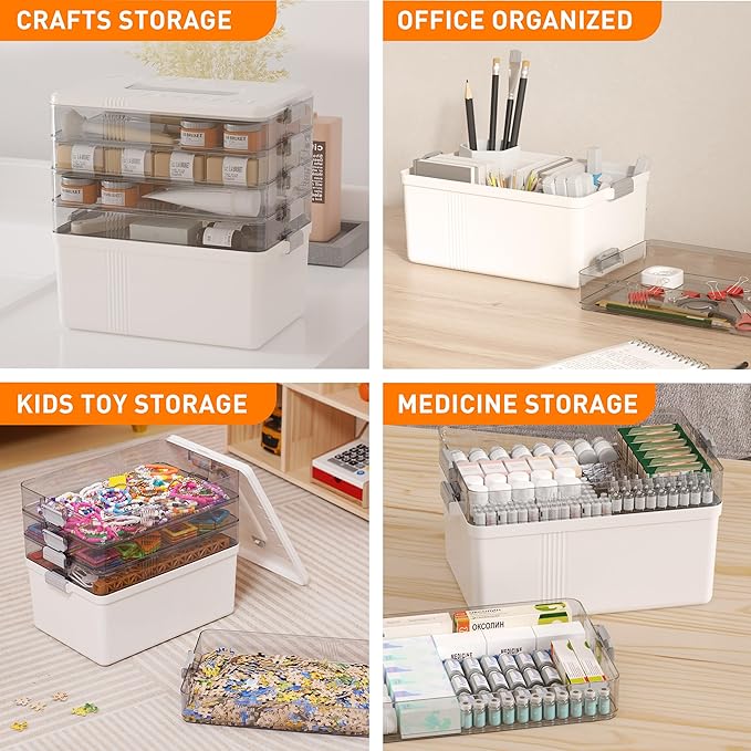 Citylife 5-Tier Medicine Organizer, Portable Medicine Cabinet First Aid Kit with Handle, Multi-Purpose Organizer for Family F