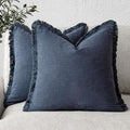 Foindtower Set of 2 Decorative Linen Fringe Throw Pillow Covers Cozy Boho Farmhouse Cushion Cover with Tassels Soft Accent Pi