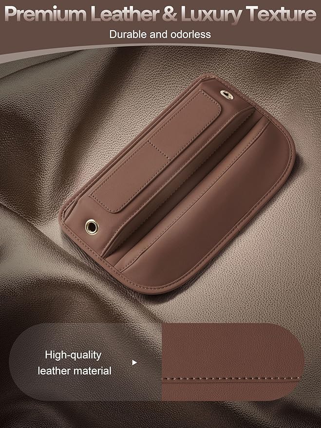 Universal Fit Premium Leather Car Seat Gap Filler Organizer, Center Console Organizer with Card Slots, Clever Gifts for Car SUV Truck Owners (Brown, 2 Pack)