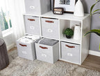 DECOMOMO Storage Baskets, 13x15x13 Storage Cube Bins with Labels for Organizing Shelves (Kallax / 4pcs, Light Texture Grey)