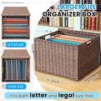 Cinnvoice Extra Large Decorative File Box 18 x 16 x 13 in Wicker Seagrass File Basket Organizer for Letter Legal Size Hand Wo