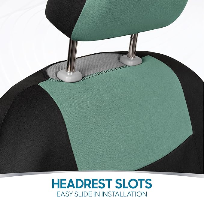 BDK PolyPro Car Seat Covers Full Set in Mint on Black – Front and Rear Split Bench Seat Covers Accessories for Auto Trucks Va