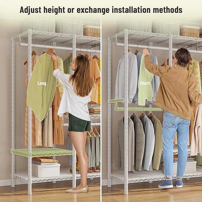 Raybee Clothing Racks for Hanging Clothes,Heavy Duty Clothes Rack with Shelves,Portable Closet Adjustable,76" W x 77" H x 18"