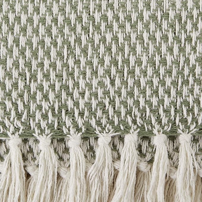 DII Woven Throw Collection 100% Cotton, Basketweave, 50x60, Artichoke Green
