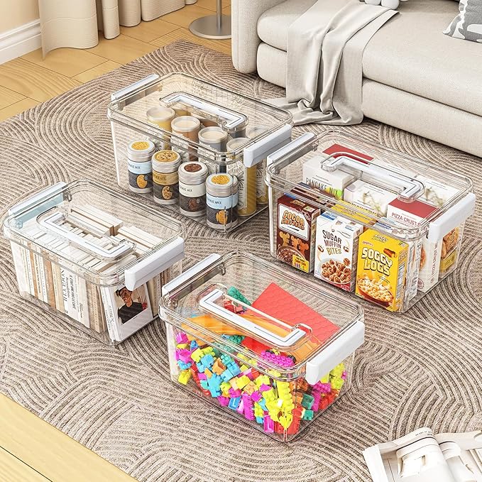 Plastic Storage Bins with Lids Stackable organization and Storage Containers for Organizing Snacks, Crafts, Tools Clear Stora