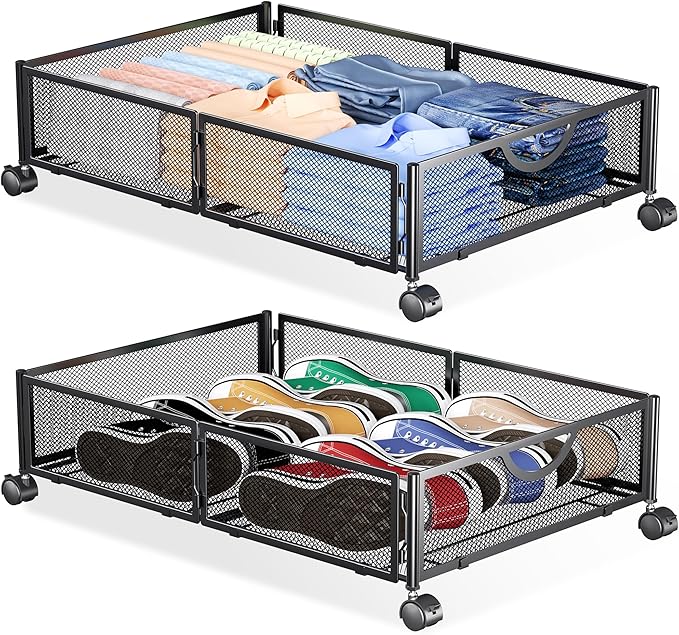 Yecaye 4 Pack Under Bed Storage with Wheels