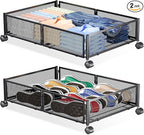 Yecaye Under Bed Storage with Wheels, 2 Pack Under Bed Shoe Storage Organizer Drawer, Tool-free Assembly Metal Underbed Stora