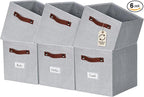 DECOMOMO Storage Bins, Cube Storage Bin with Labels, Fabric Storage Cubes for Shelves (11" / 6pcs, Light Texture Grey)