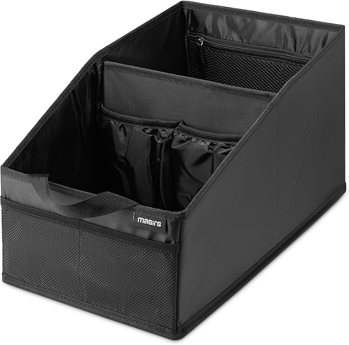 Handy Laundry Car Trunk Organizer - Large 2 Compartment Storage Bin with Non-Slip Fastener, Mesh Side Pockets & Heavy-Duty