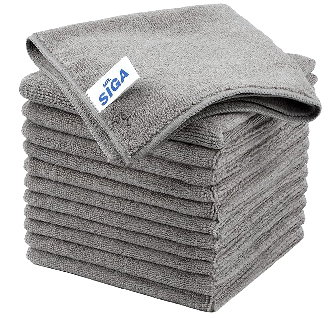 MR.SIGA Microfiber Cleaning Cloth, All-Purpose Microfiber Towels, Streak Free Cleaning Rags, Pack of 12, Grey, Size 32 x 32 c